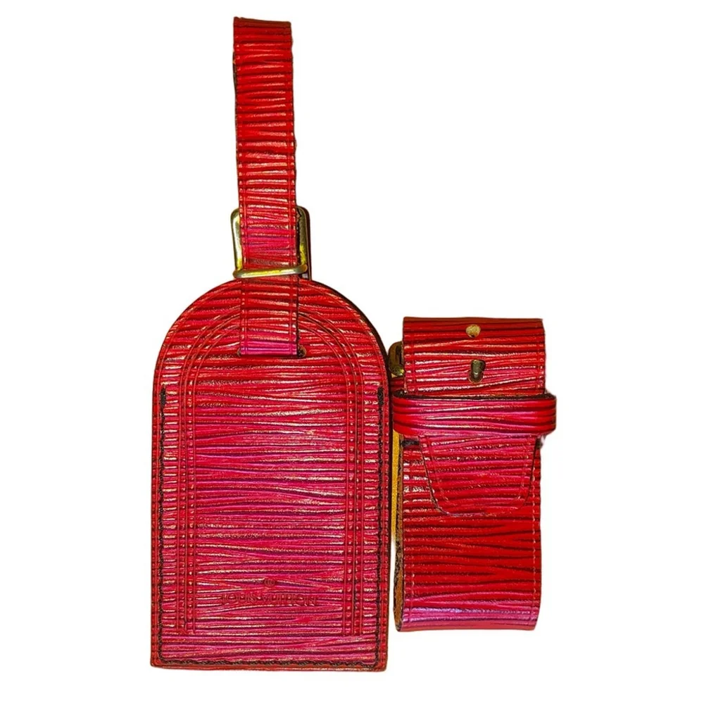 LOUIS VUITTON Red Epi Leather Luggage Tag and Poignet Sets